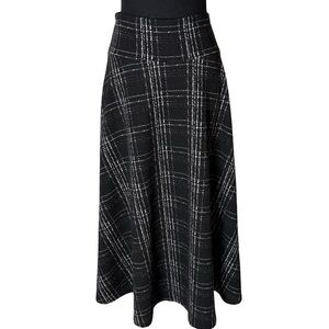 CHAPS Check Plaid Midi Skirt A Line Black White Size Medium